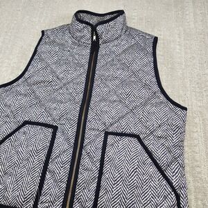 J Crew‎ Puffer Vest Women Large Printed Quilted Excursion Pockets Herringbone